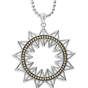 LAGOS 18KT GOLD AND STERLING SILVER PURAMID PENDANT NECKLACE, 36”